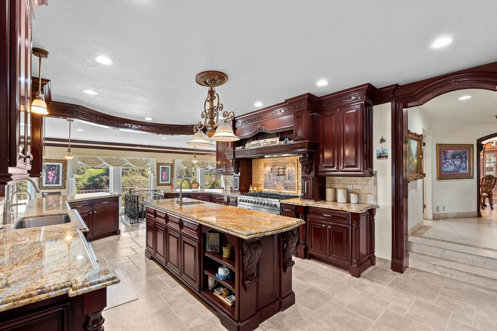 Chef's kitchen with island seating
